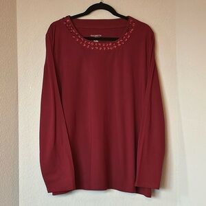 TALBOTS Woman Plus Size 3X Burgundy Embellished Knit Top Long Sleeve